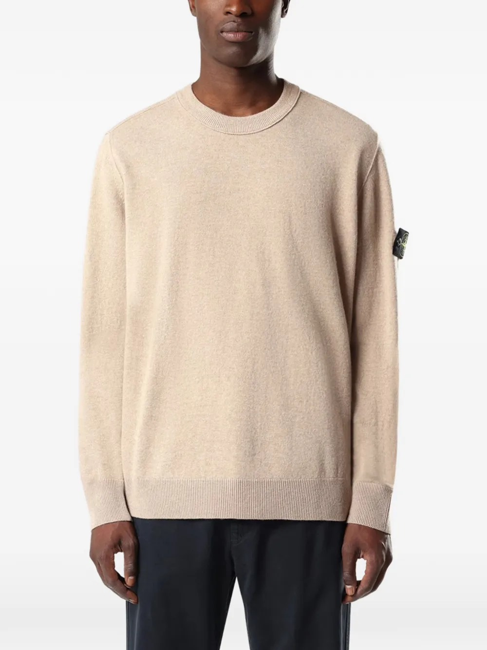 Stone Island 5100021 lichte RWS Geelong wollen ruimvallende trui met ronde hals en geribbelde afwerking Beige