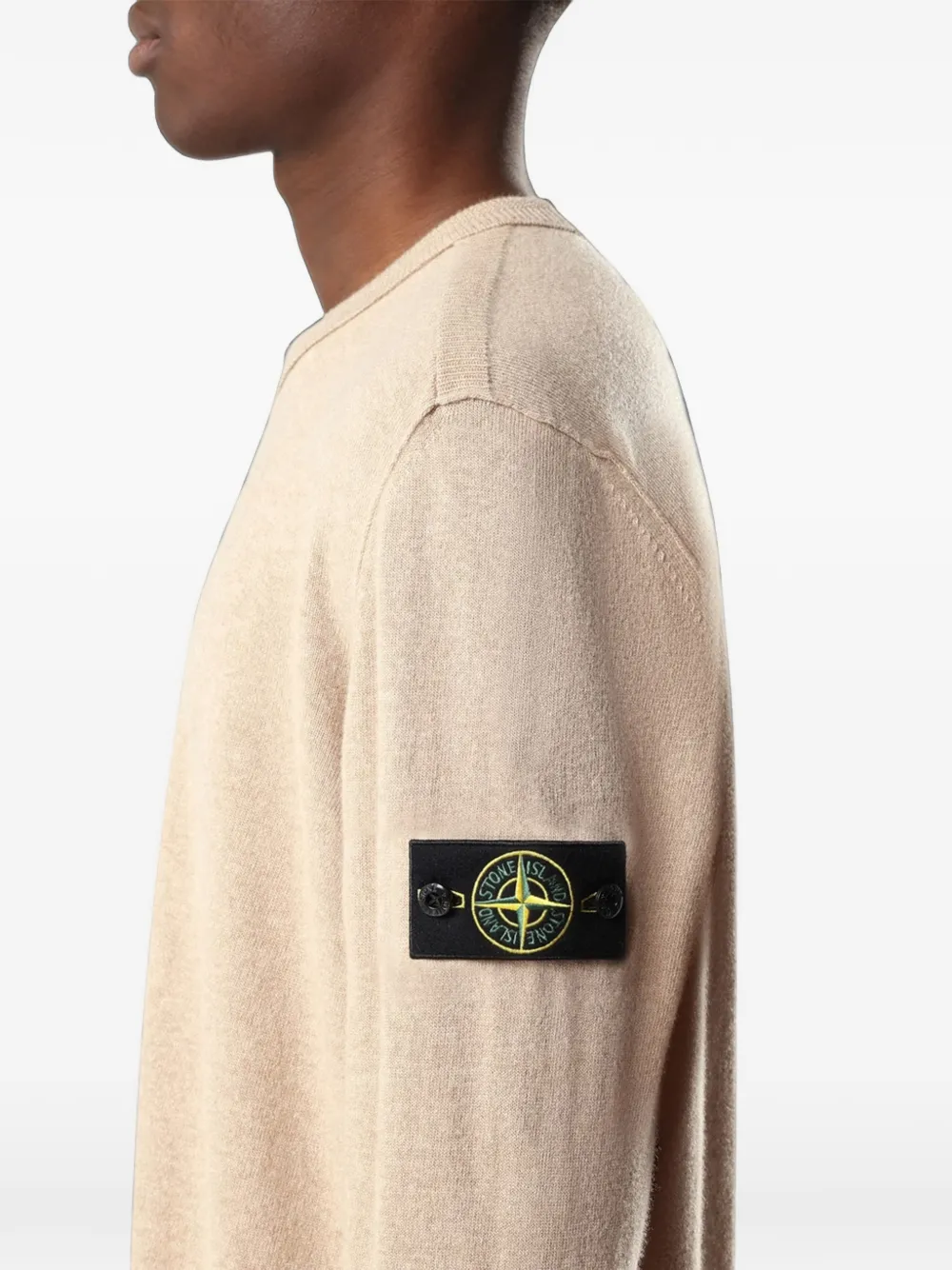 Stone Island 5100021 lichte RWS Geelong wollen ruimvallende trui met ronde hals en geribbelde afwerking Beige