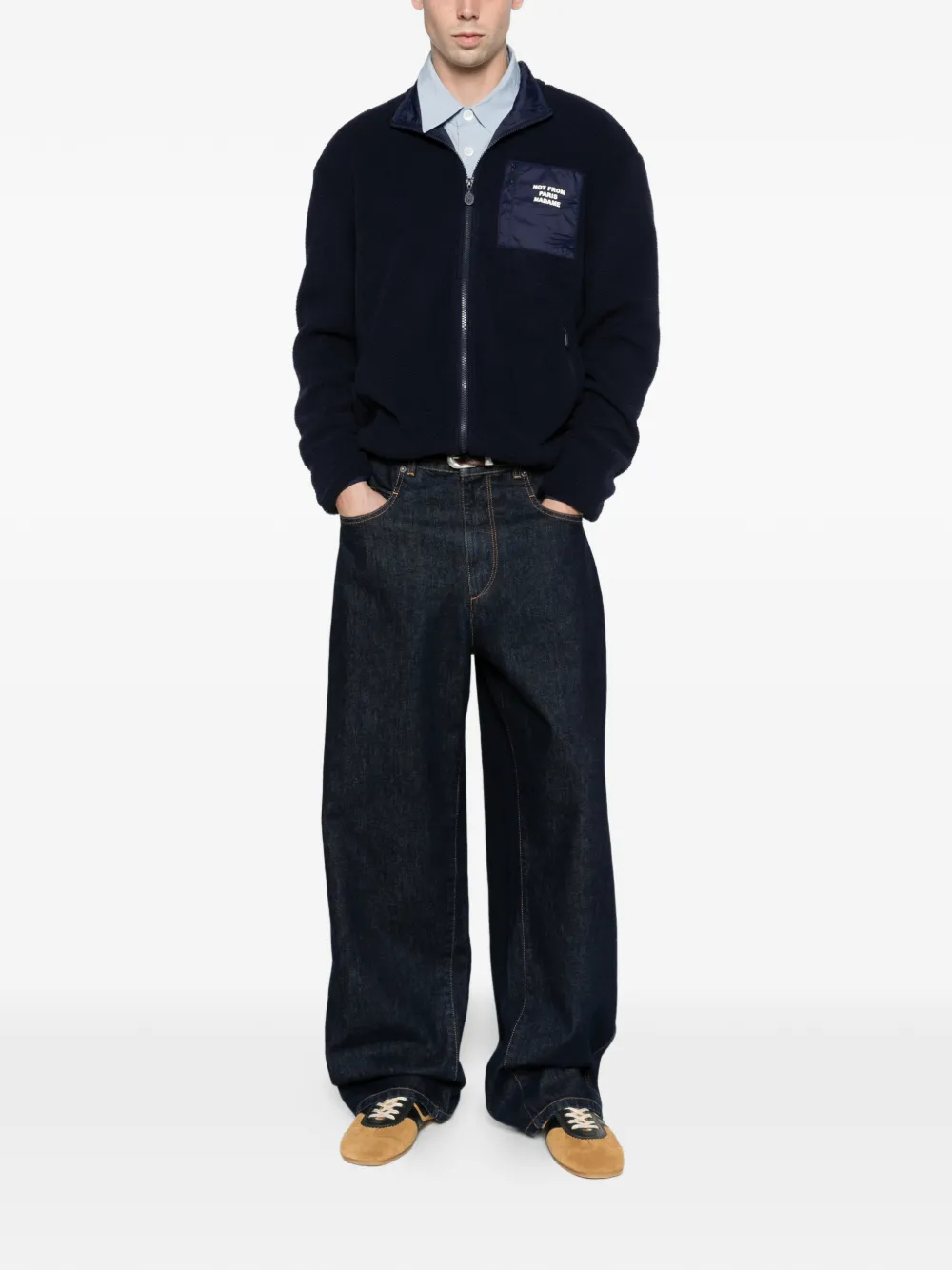 Drôle De Monsieur slogan sherpa zip-up jacket Blauw