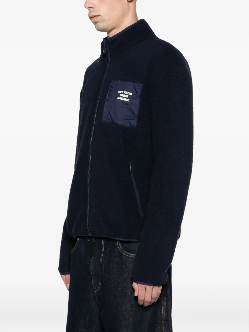 Drôle De Monsieur slogan sherpa zip-up jacket Blauw