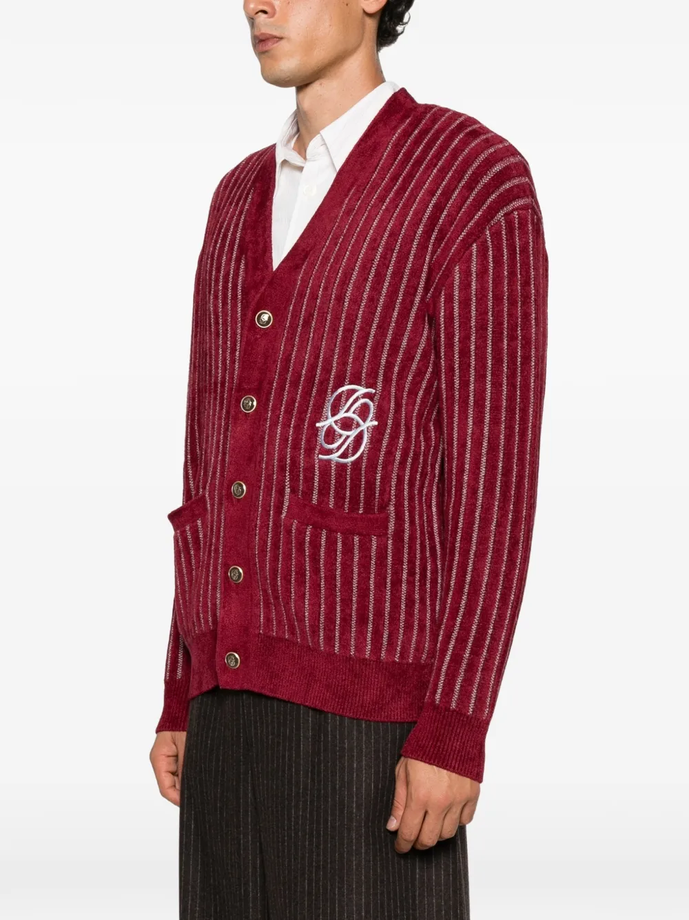 Drôle De Monsieur Gestreept vest met geborduurd logo Rood
