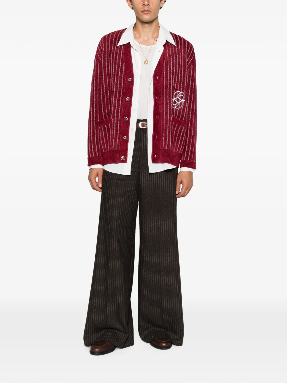 Drôle De Monsieur Gestreept vest met geborduurd logo Rood