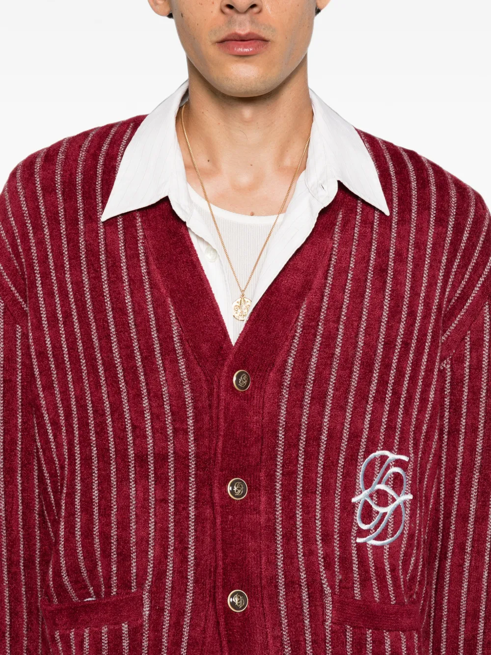 Drôle De Monsieur Gestreept vest met geborduurd logo Rood
