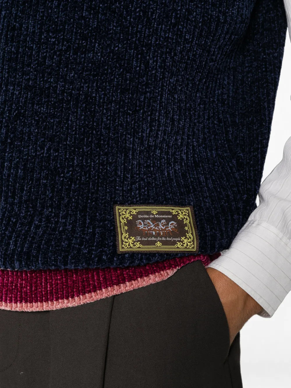 Drôle De Monsieur horse-patch V-neck vest Blauw