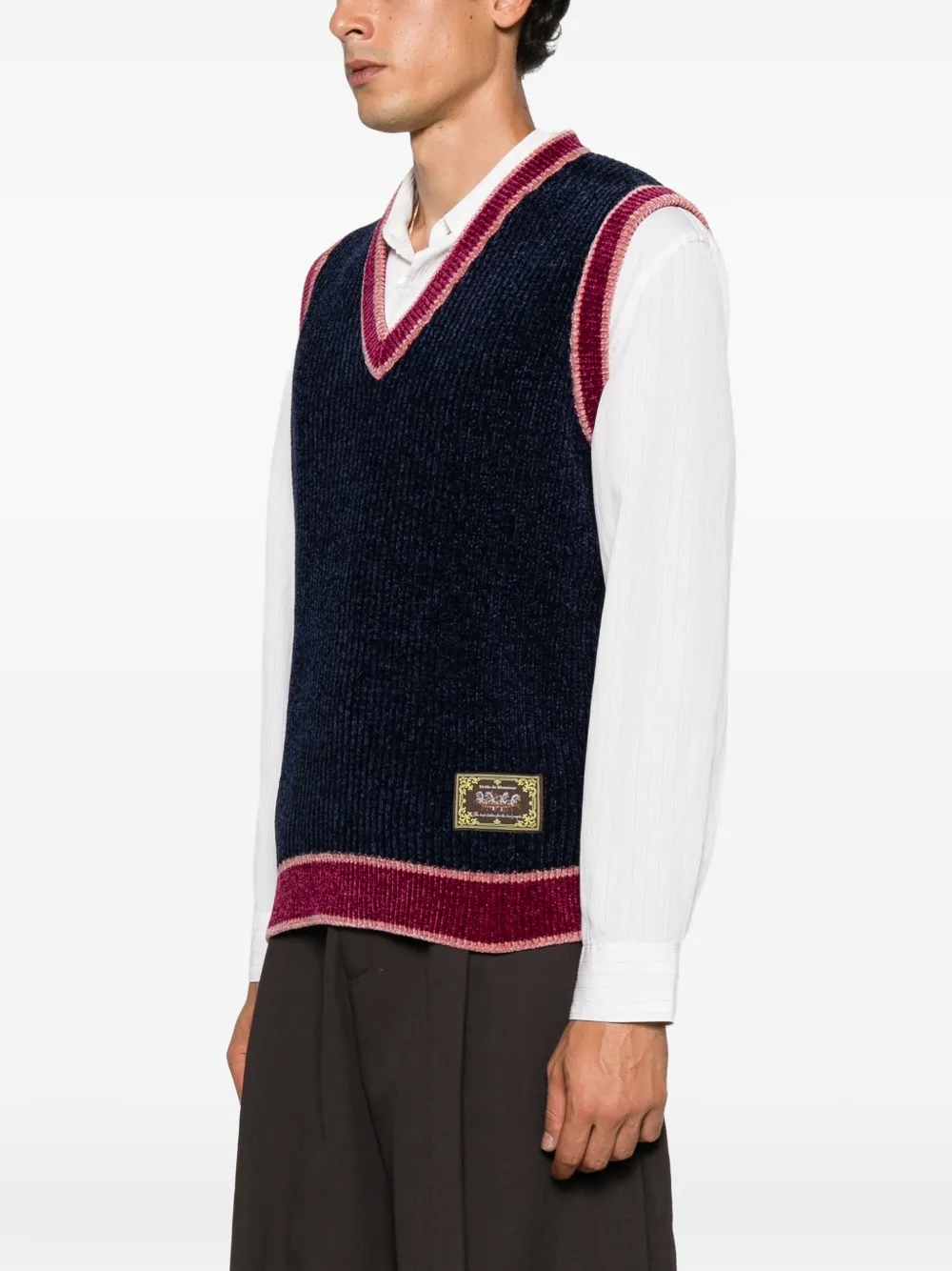 Drôle De Monsieur horse-patch V-neck vest Blauw
