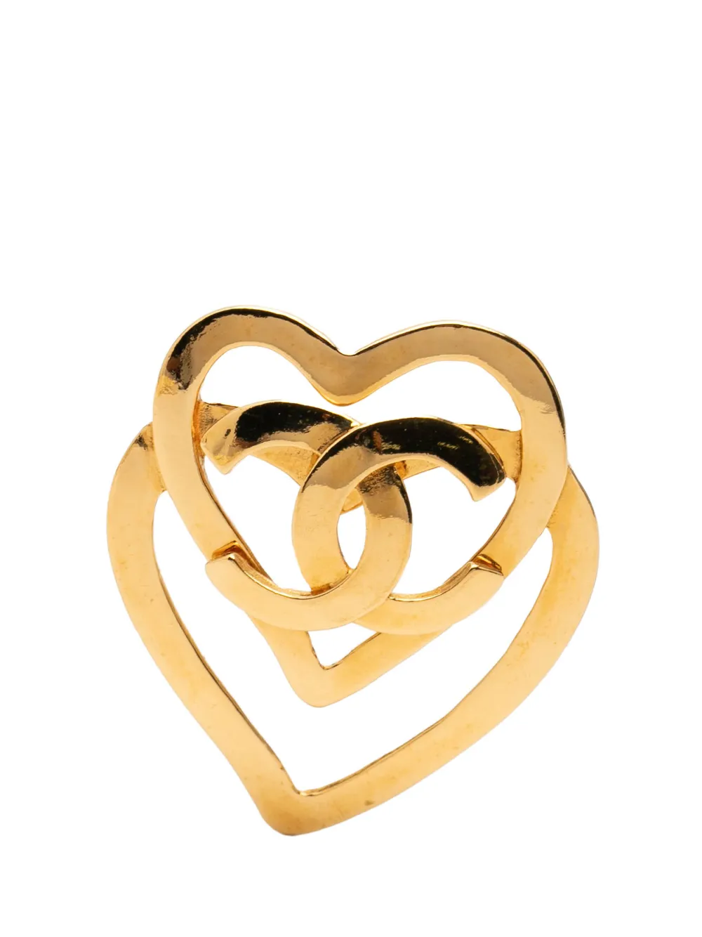 CHANEL Pre-Owned 1995 CC Gold Plated Double Heart Brooch costume brooch - Oro