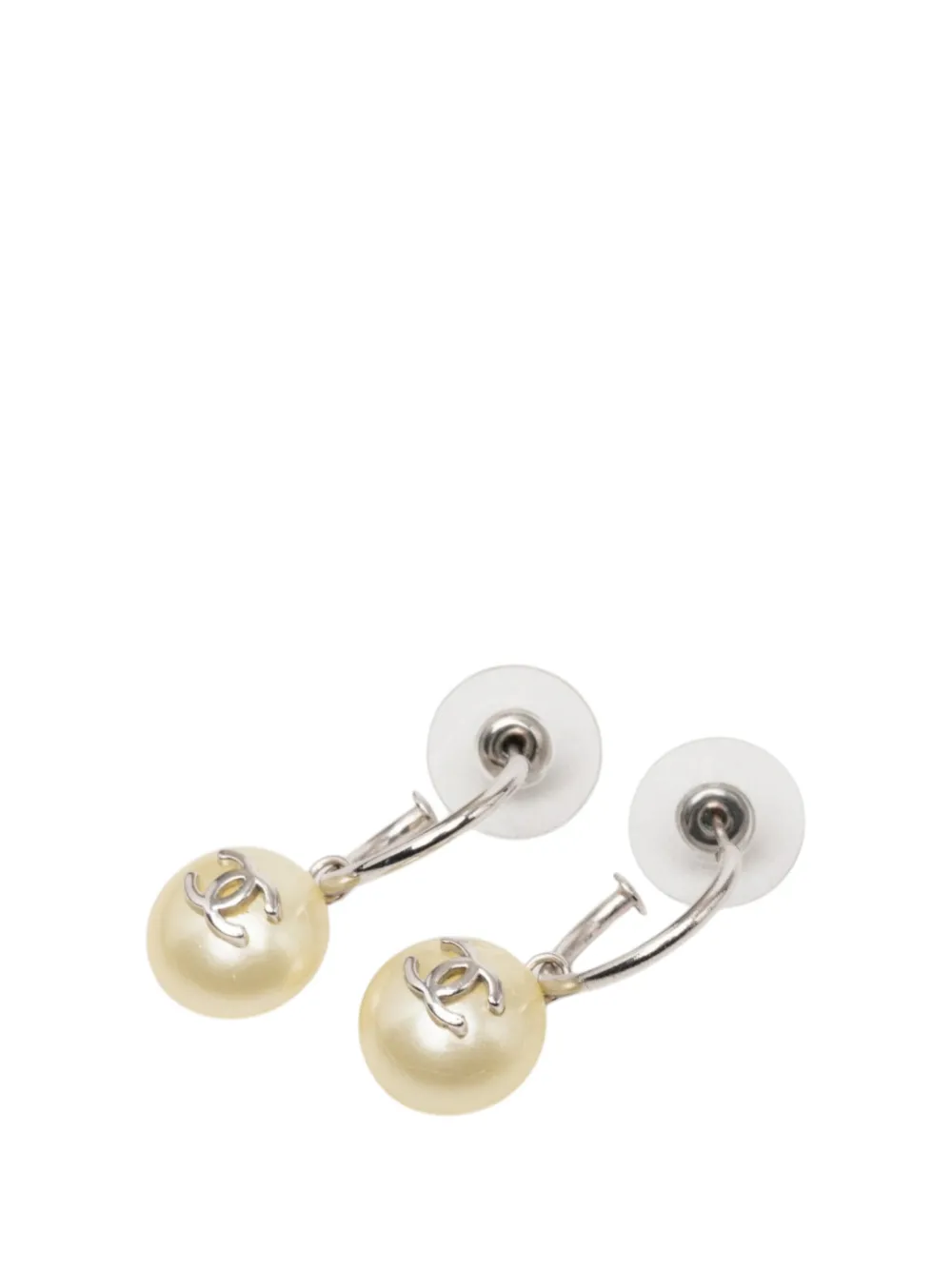CHANEL Pre-Owned 2000 CC Brass Faux Pearl Drop Push Back Earrings costume earrings - Silber