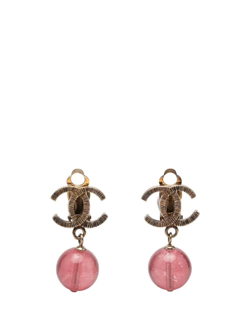 CHANEL Pre-Owned 2010 CC Brass Resin Drop Clip On Earrings costume earrings - Gold