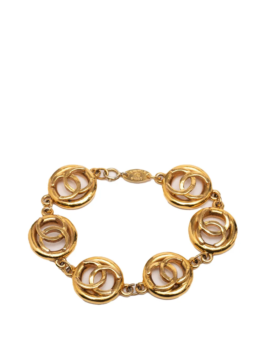 CHANEL Pre-Owned 1983 CC Gold Plated Openwork Circle Charms Link Bracelet costume bracelet