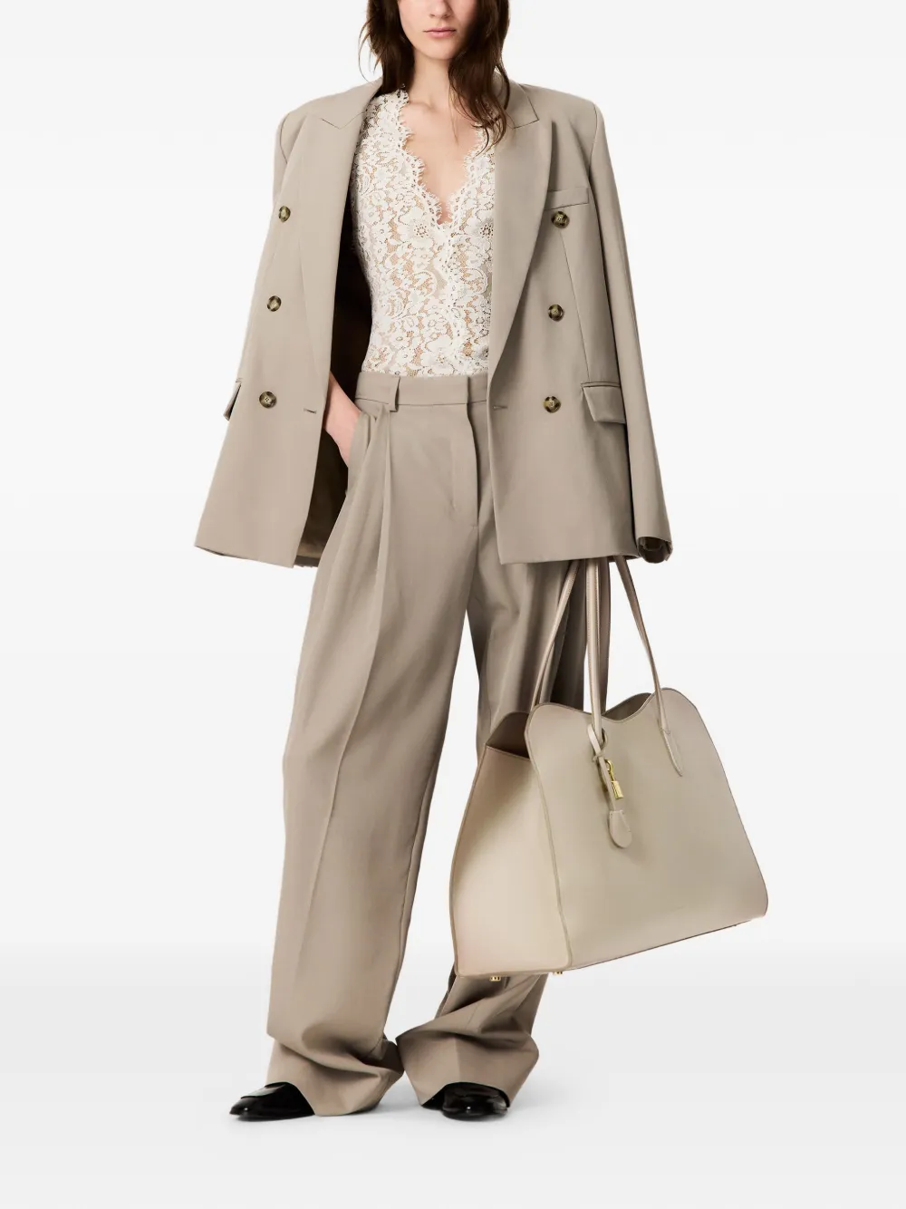 Stella McCartney Gewelfde shopper met hangslot-detail Beige