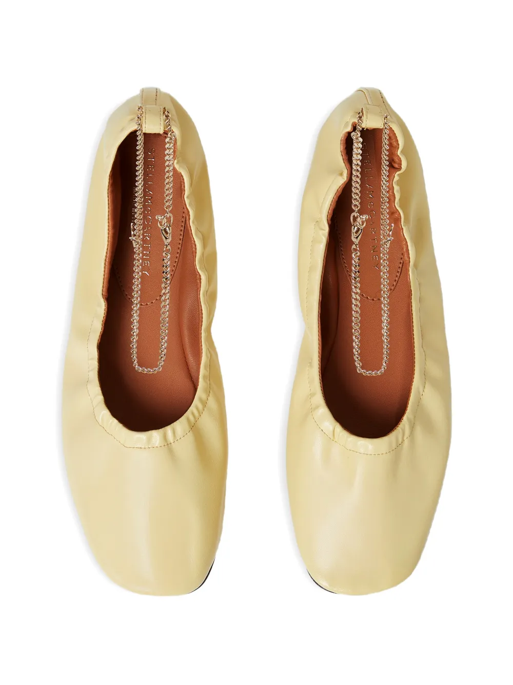 Stella McCartney chain-embellished ruched ballet flats Beige