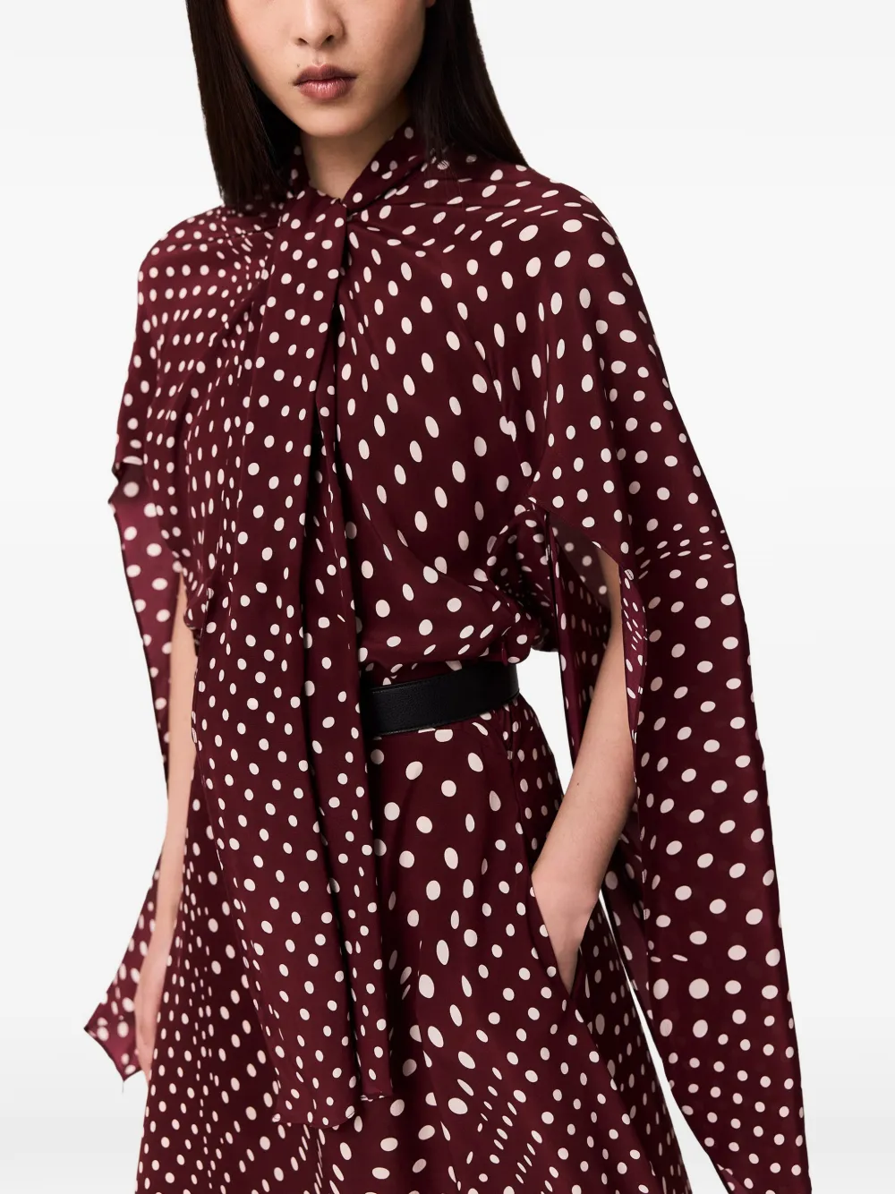 Stella McCartney Asymmetrische jurk met gestrikte hals en stippen Rood