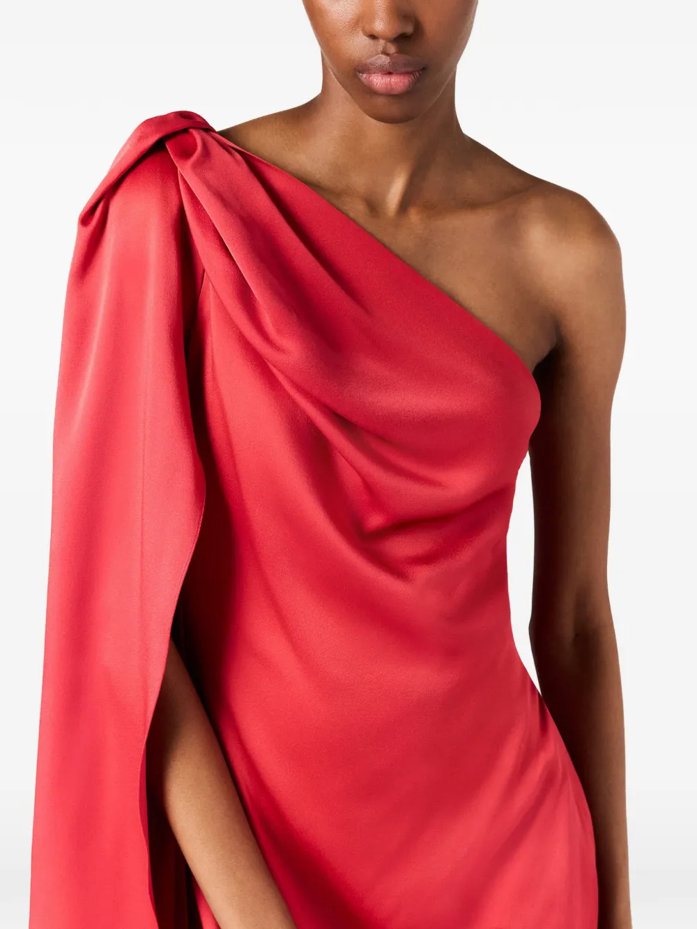 Stella McCartney Asymmetrische jurk met gedrapeerde mouw Rood