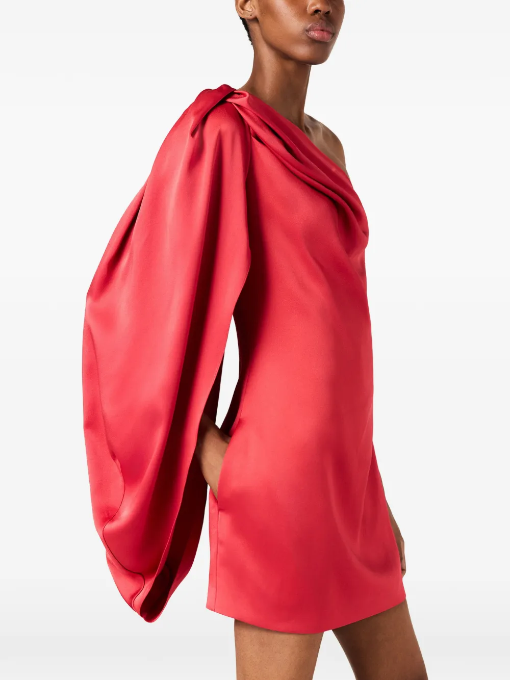 Stella McCartney Asymmetrische jurk met gedrapeerde mouw Rood