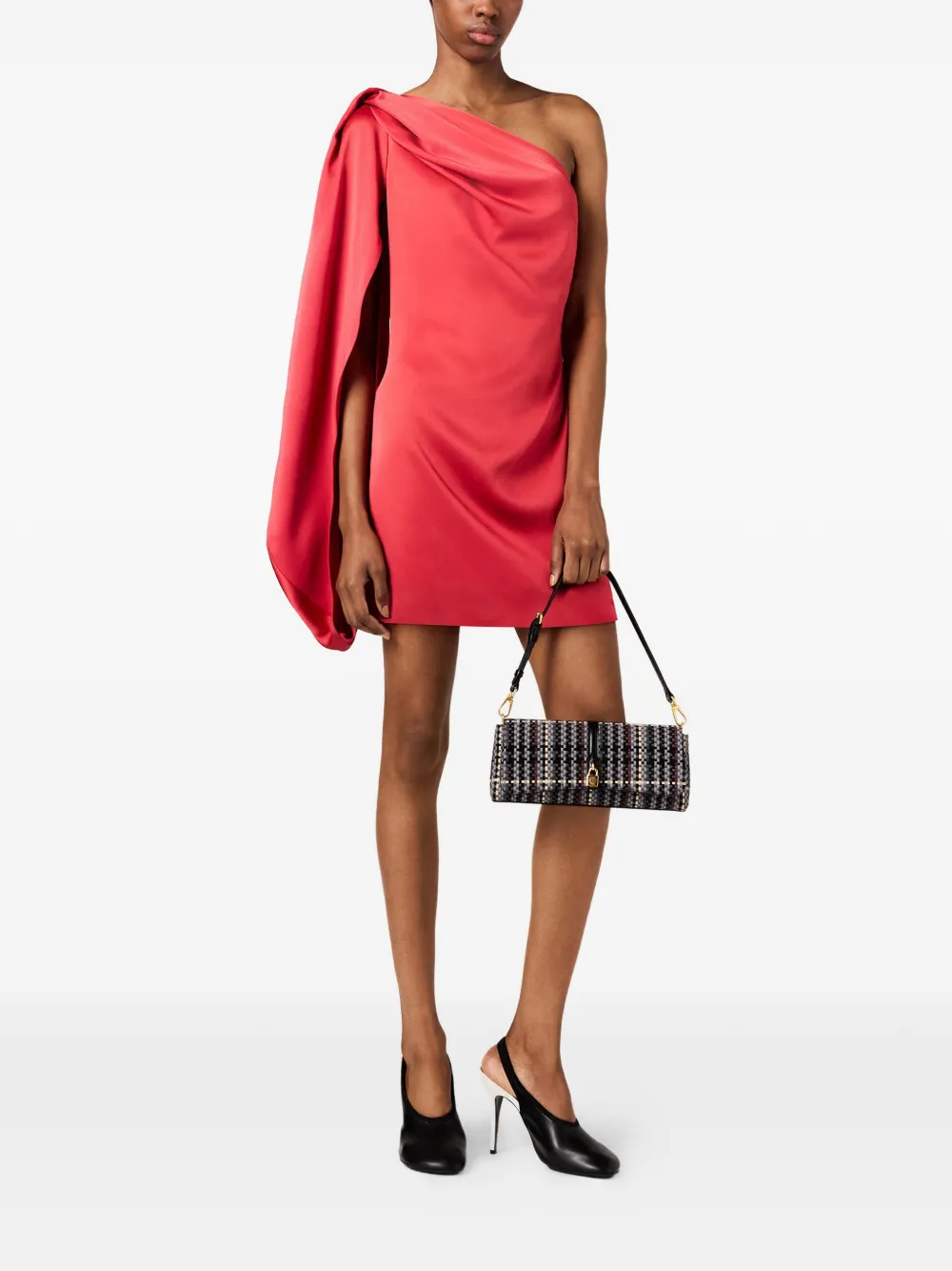 Stella McCartney Asymmetrische jurk met gedrapeerde mouw Rood