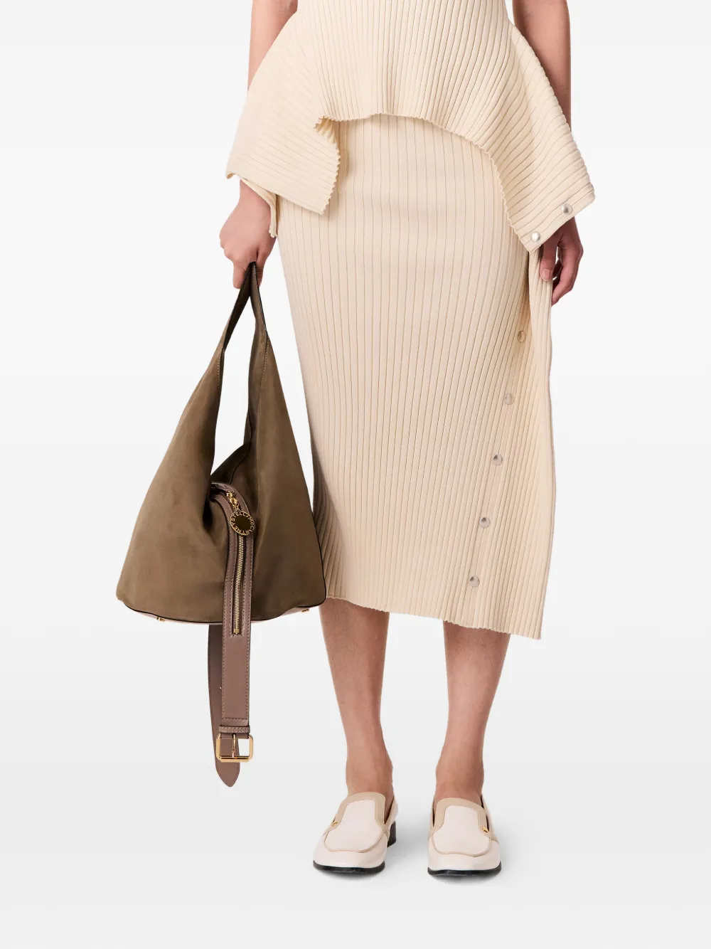 Stella McCartney Ribgebreide midi-rok met drukknopen Beige