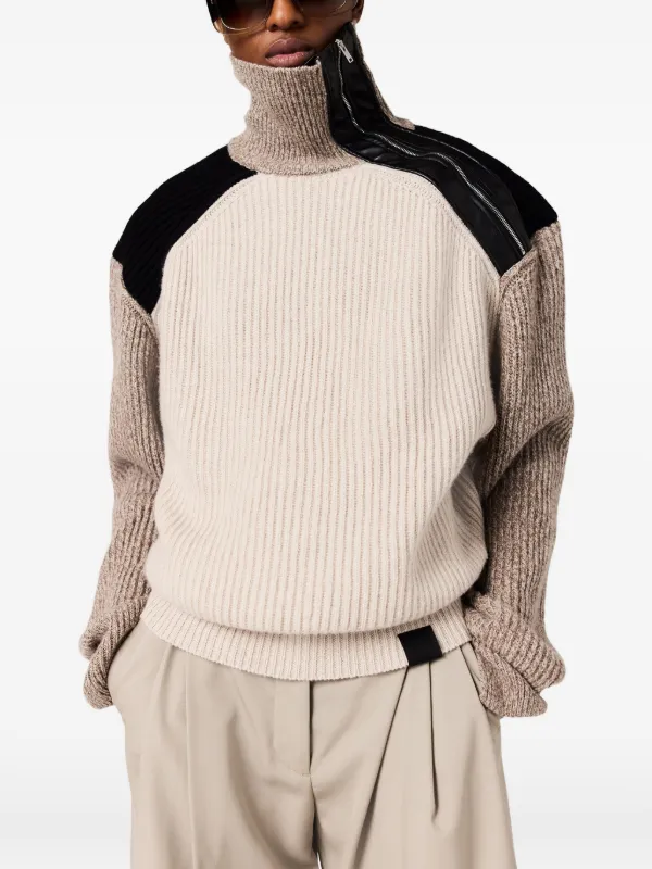 Stella McCartney zip-panel ribbed-knit Sweater | Neutrals | FARFETCH