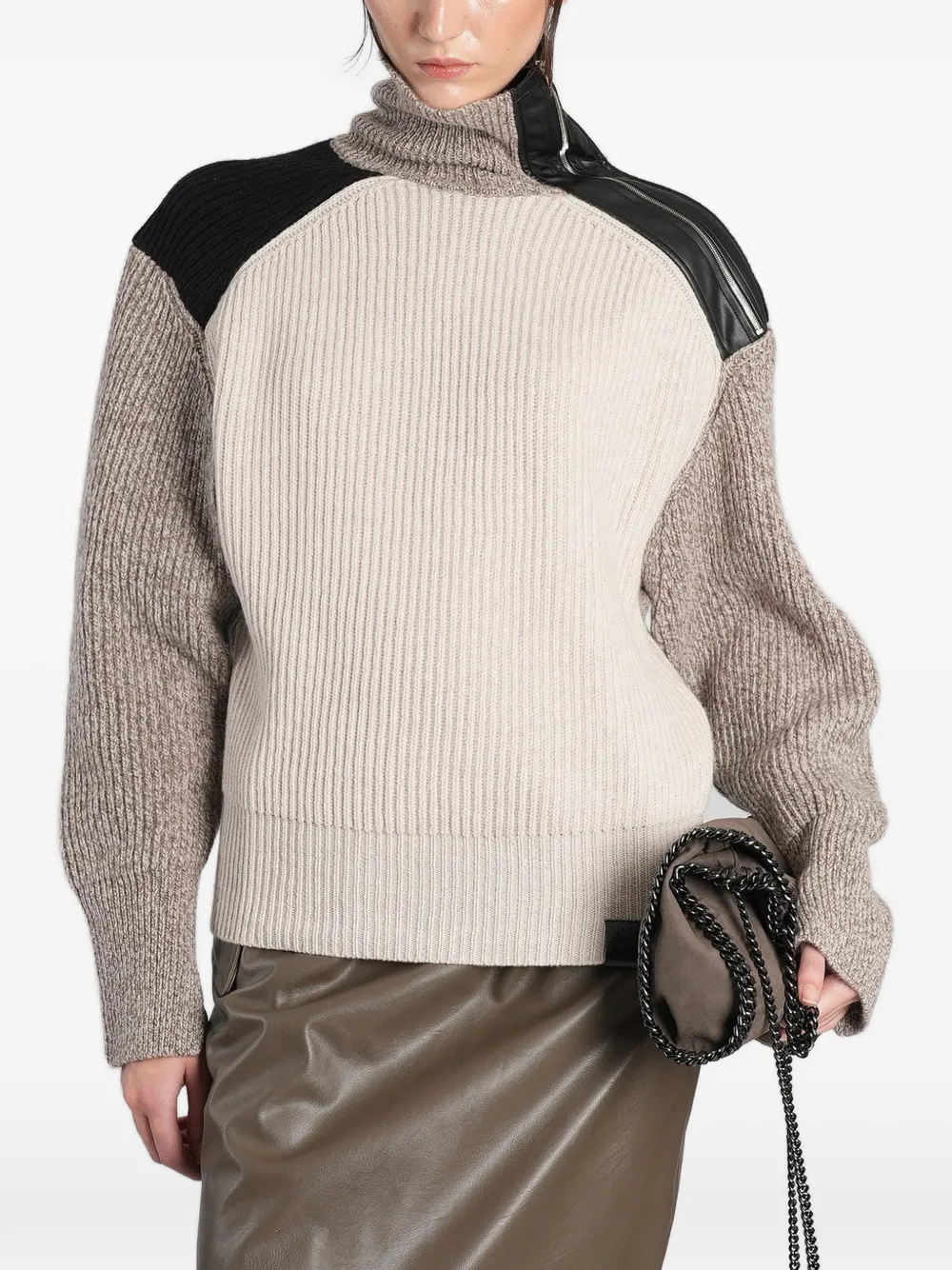 Stella McCartney zip-panel ribbed-knit sweater - Nude