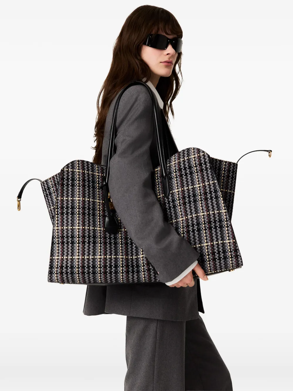 Stella McCartney Geruite geweven shopper Zwart