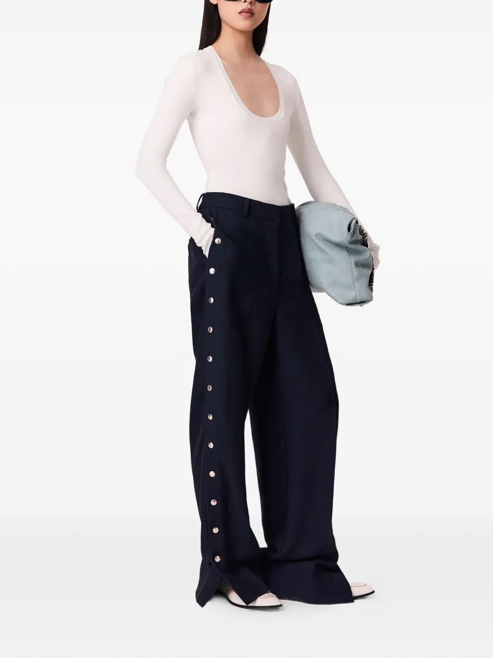 Stella McCartney Broek verfraaid met knopen en wijde pijpen Blauw