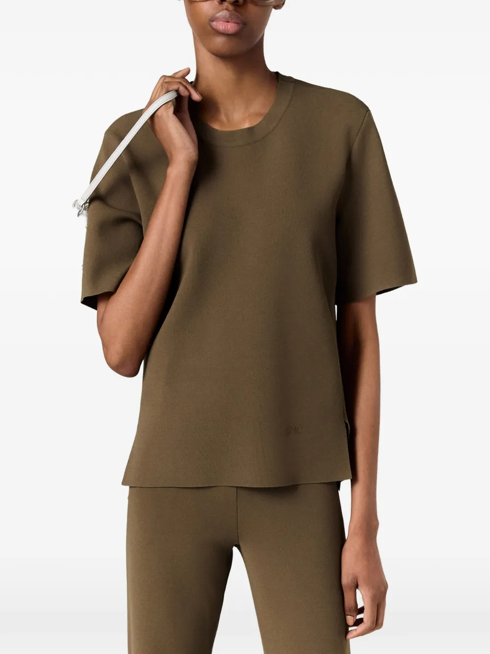 Stella McCartney SMC T-shirt met borduurwerk en zijsplit Bruin