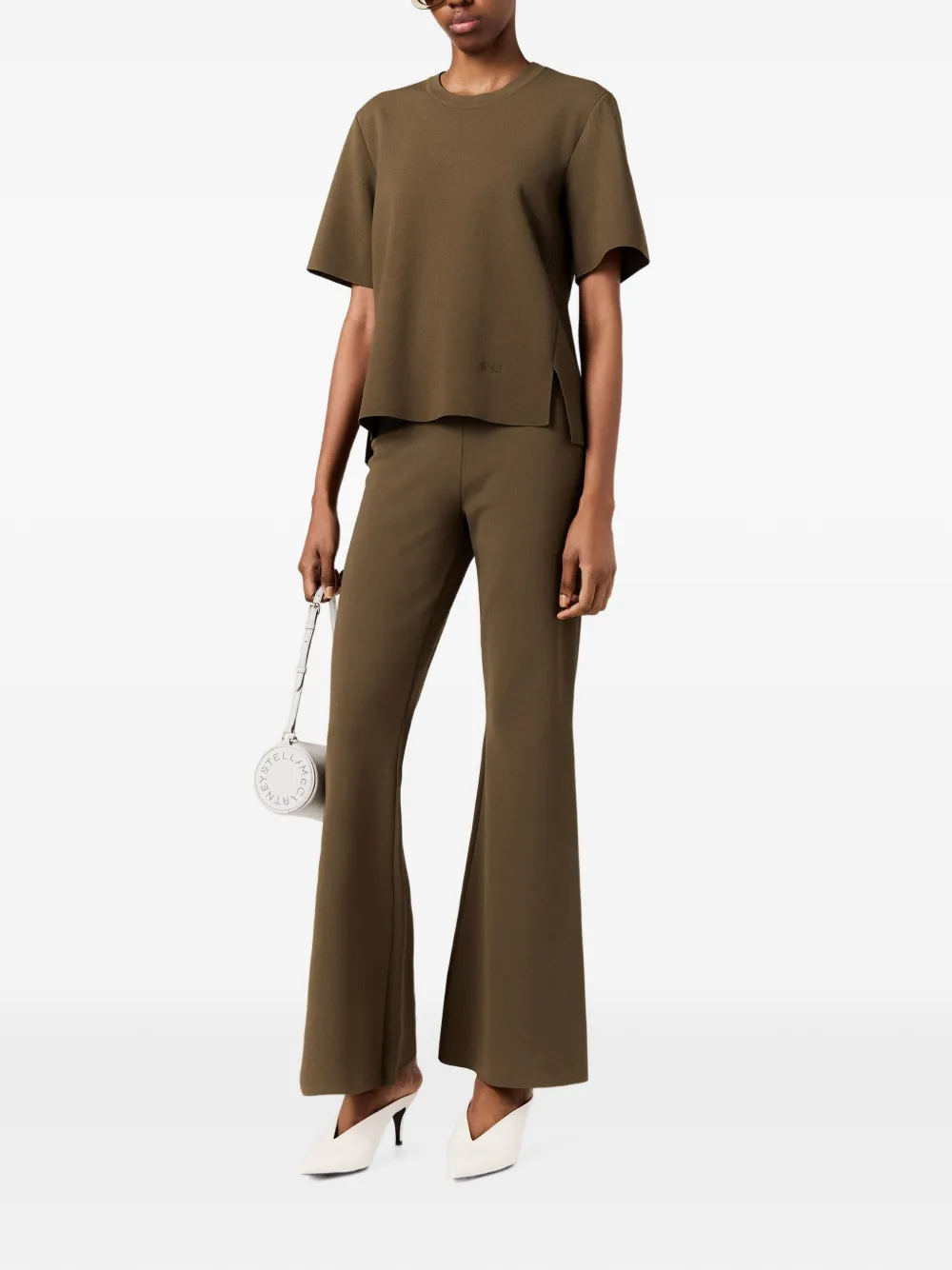 Stella McCartney SMC T-shirt met borduurwerk en zijsplit Bruin