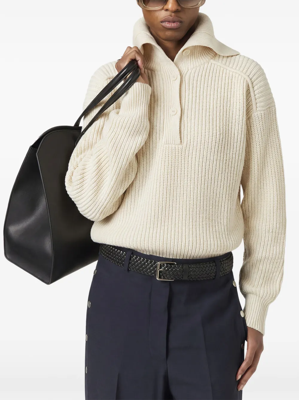 Stella McCartney Ribgebreide trui met knopen Beige