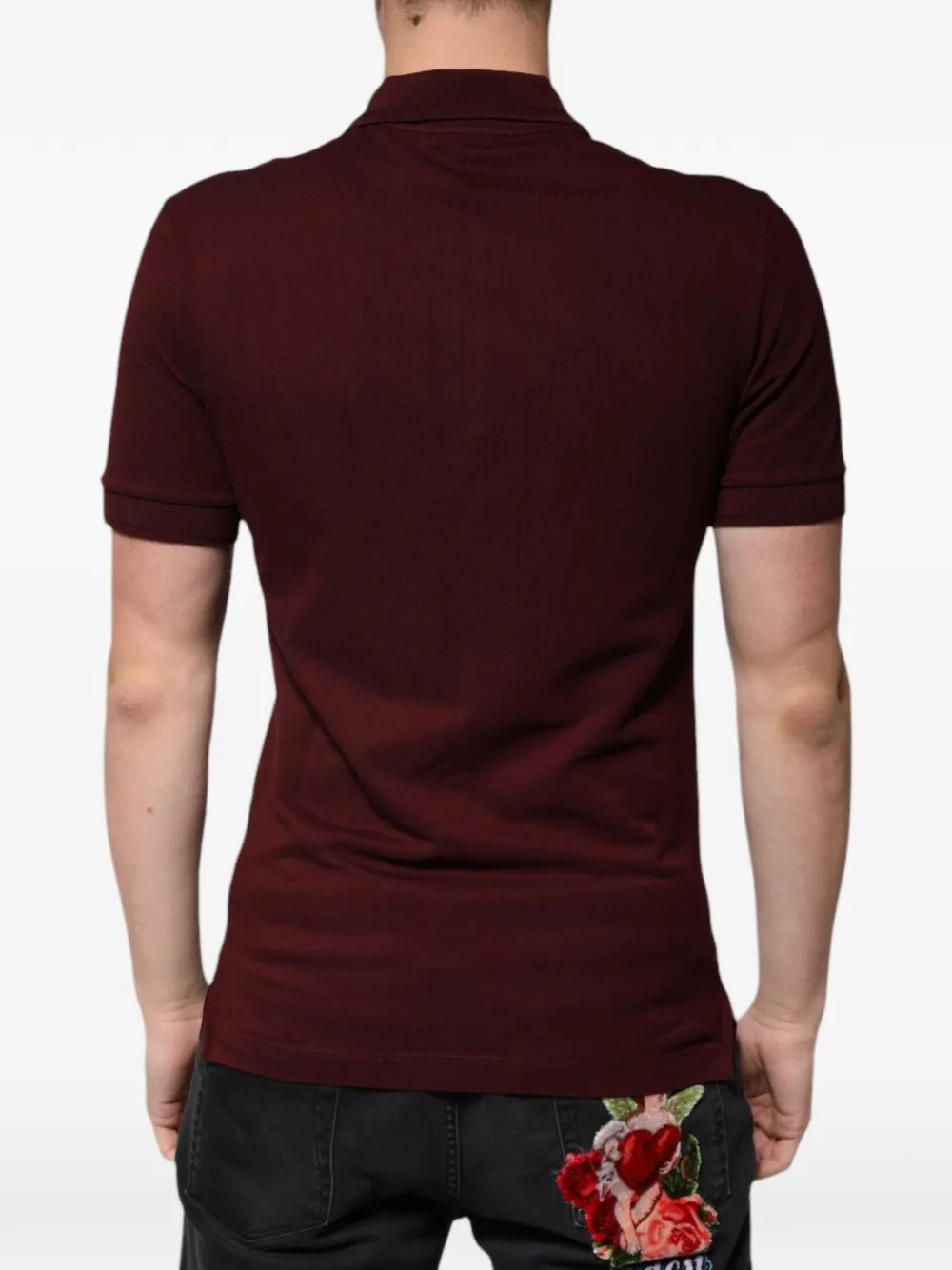 Dolce & Gabbana Piqué poloshirt met leren patch en katoenen print Bruin