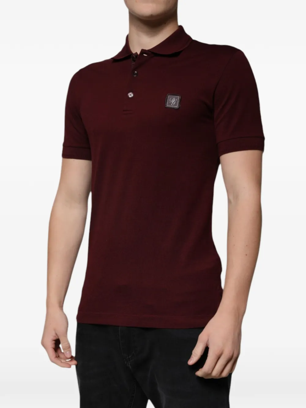Dolce & Gabbana Piqué poloshirt met leren patch en katoenen print Bruin