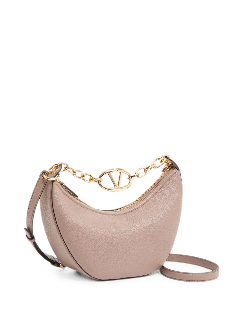 Valentino Garavani Kleine VLogo Moon schoudertas van korrelig kalfsleer met ketting Roze