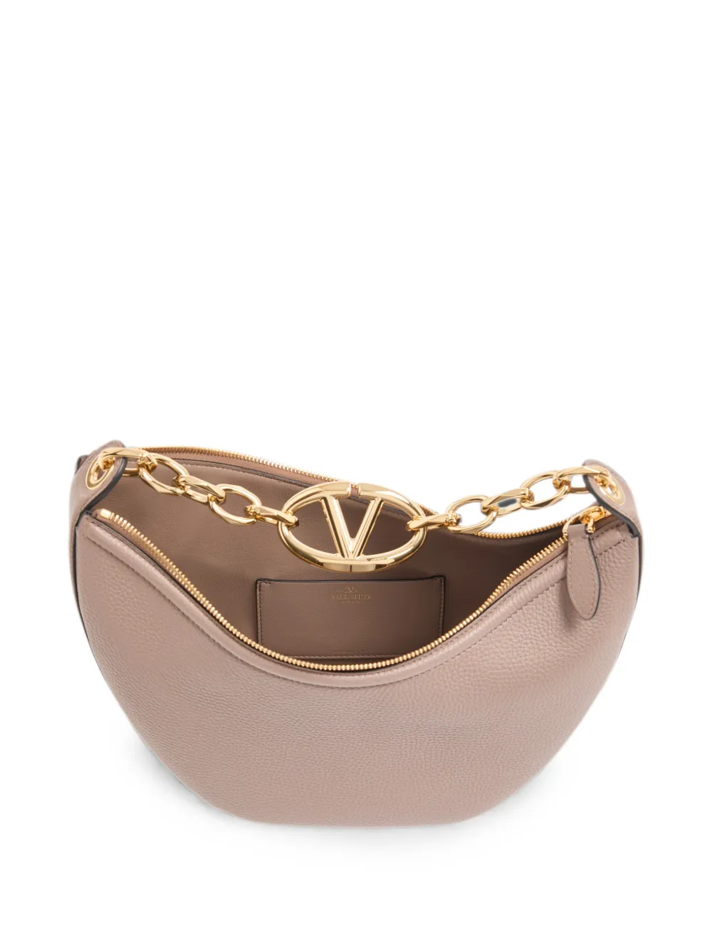 Valentino Garavani Kleine VLogo Moon schoudertas van korrelig kalfsleer met ketting Roze
