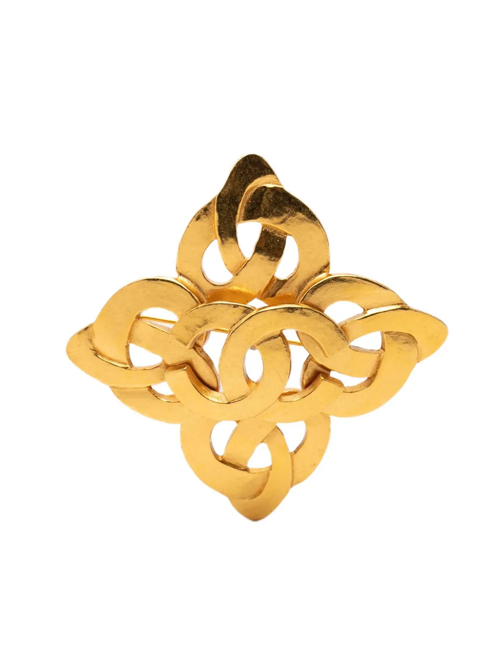 CHANEL Pre-Owned 1997 CC Gold Plated Twisted Brooch costume brooch