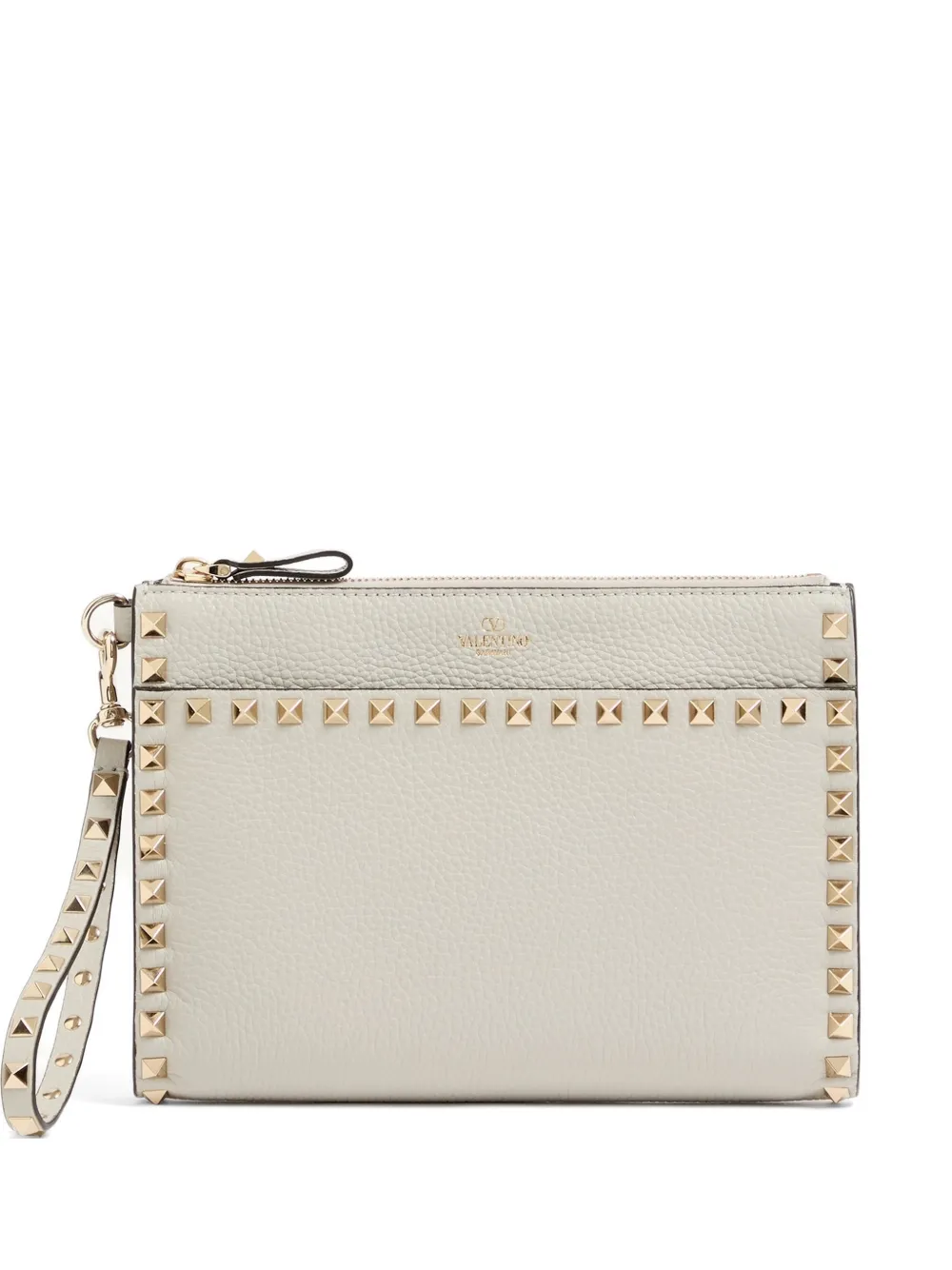 Valentino Garavani Rockstud pouch in grainy leather - Grigio