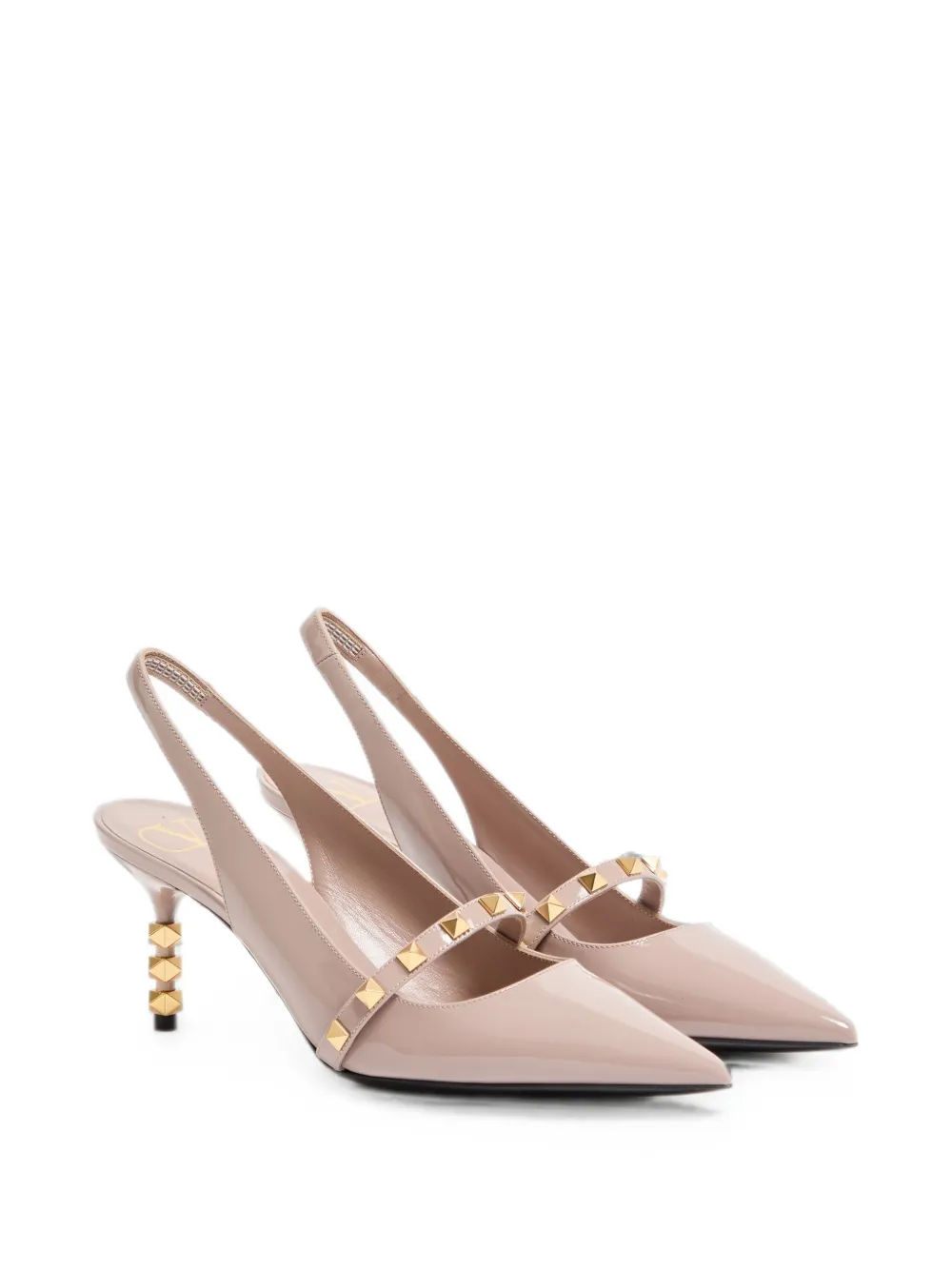 Valentino Garavani Rockstud slingback pumps with patent leather sculptural heel Roze