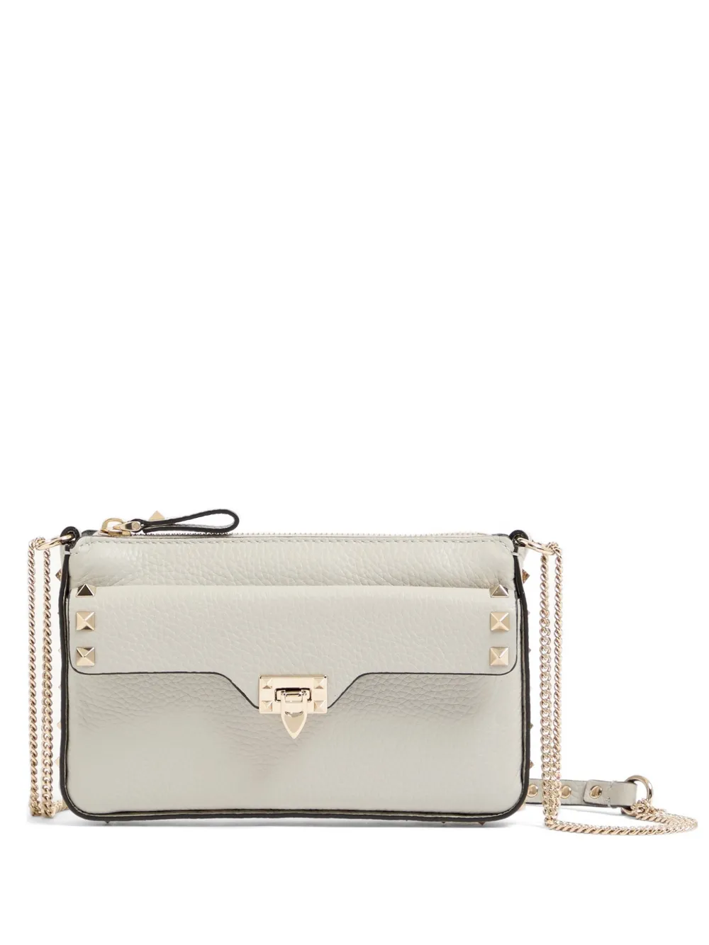 Valentino Garavani Rockstud chain pouch in grainy leather - Grigio