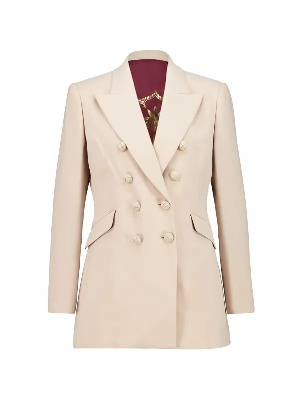 Johanna Ortiz Herencias Del Alma Palm Tree-embroidered Double-breasted Jacket in Neutrals