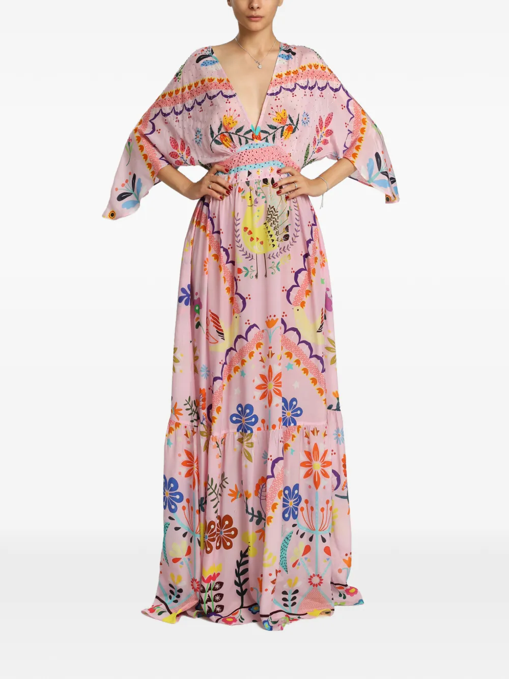 MIAU by Clara Rotescu Bagatelle floral-print crystal-embellished maxi dress - Rosa