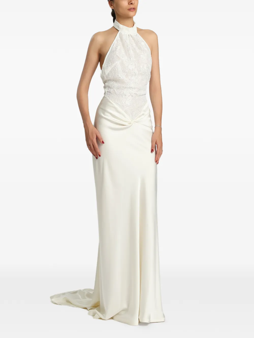 MIAU by Clara Rotescu Sonave lace-panelled halterneck maxi dress - Bianco