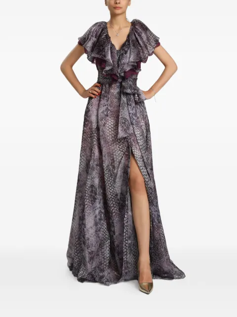 MIAU by Clara Rotescu Soren snakeskin-print ruffled maxi dress