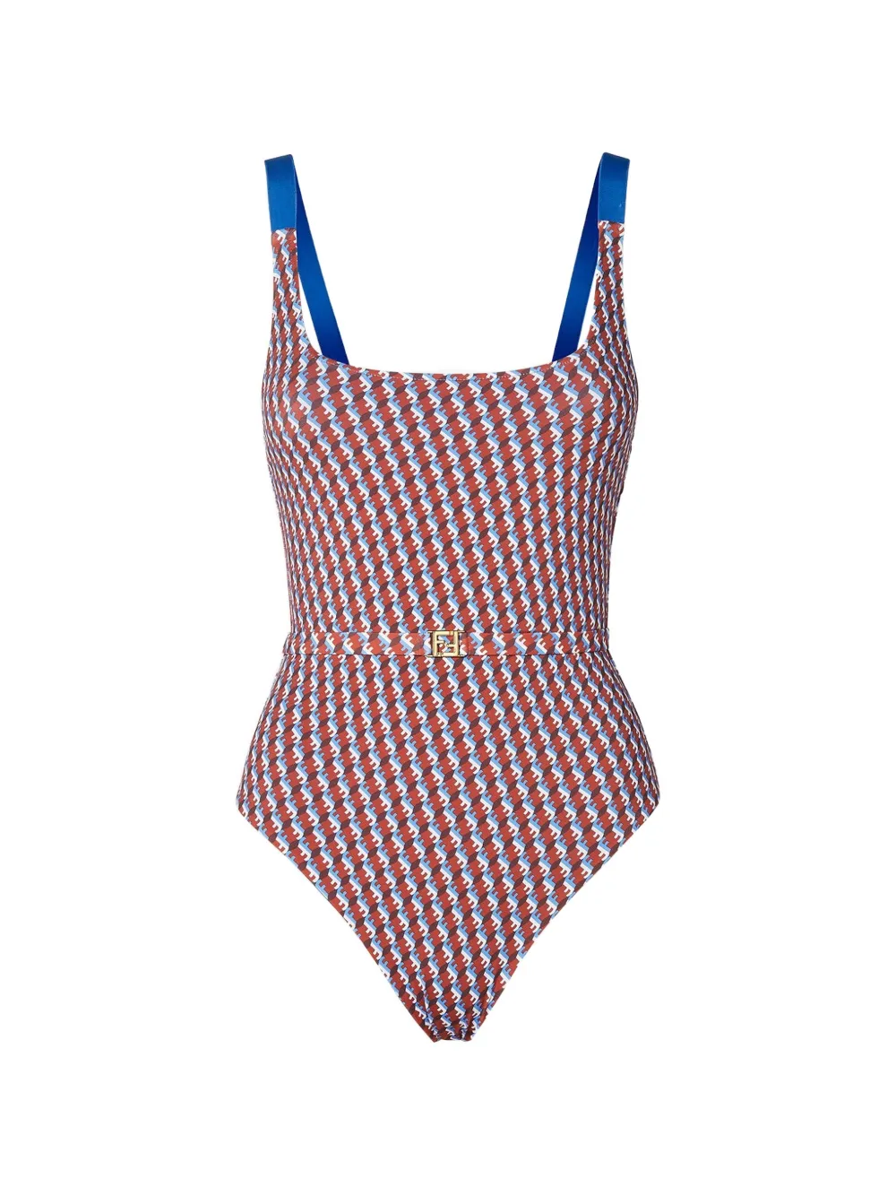 FENDI FF Waves belted swimsuit - Marrone