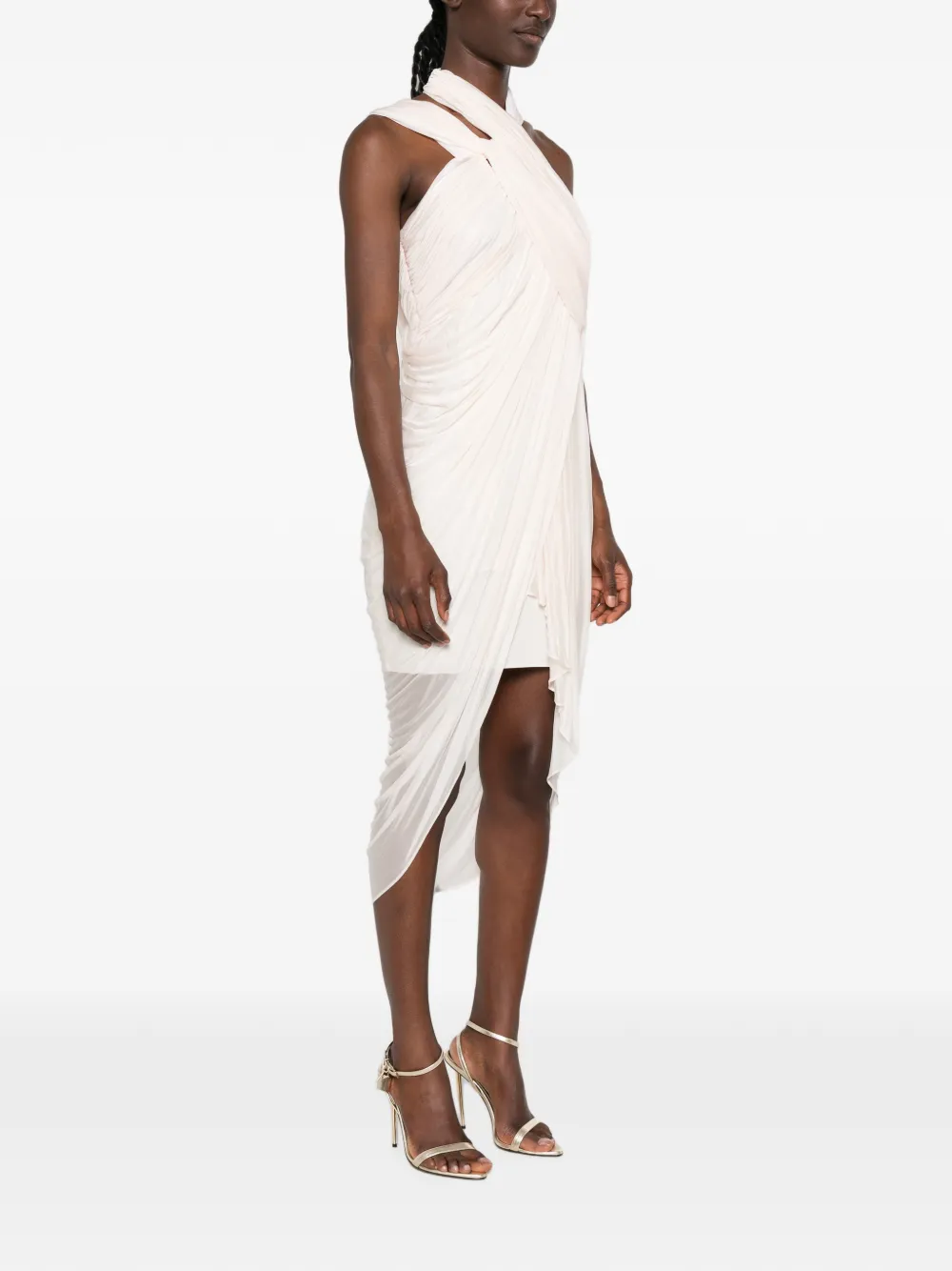 Balmain Gedrapeerde mini-jurk met asymmetrische afwerking Beige