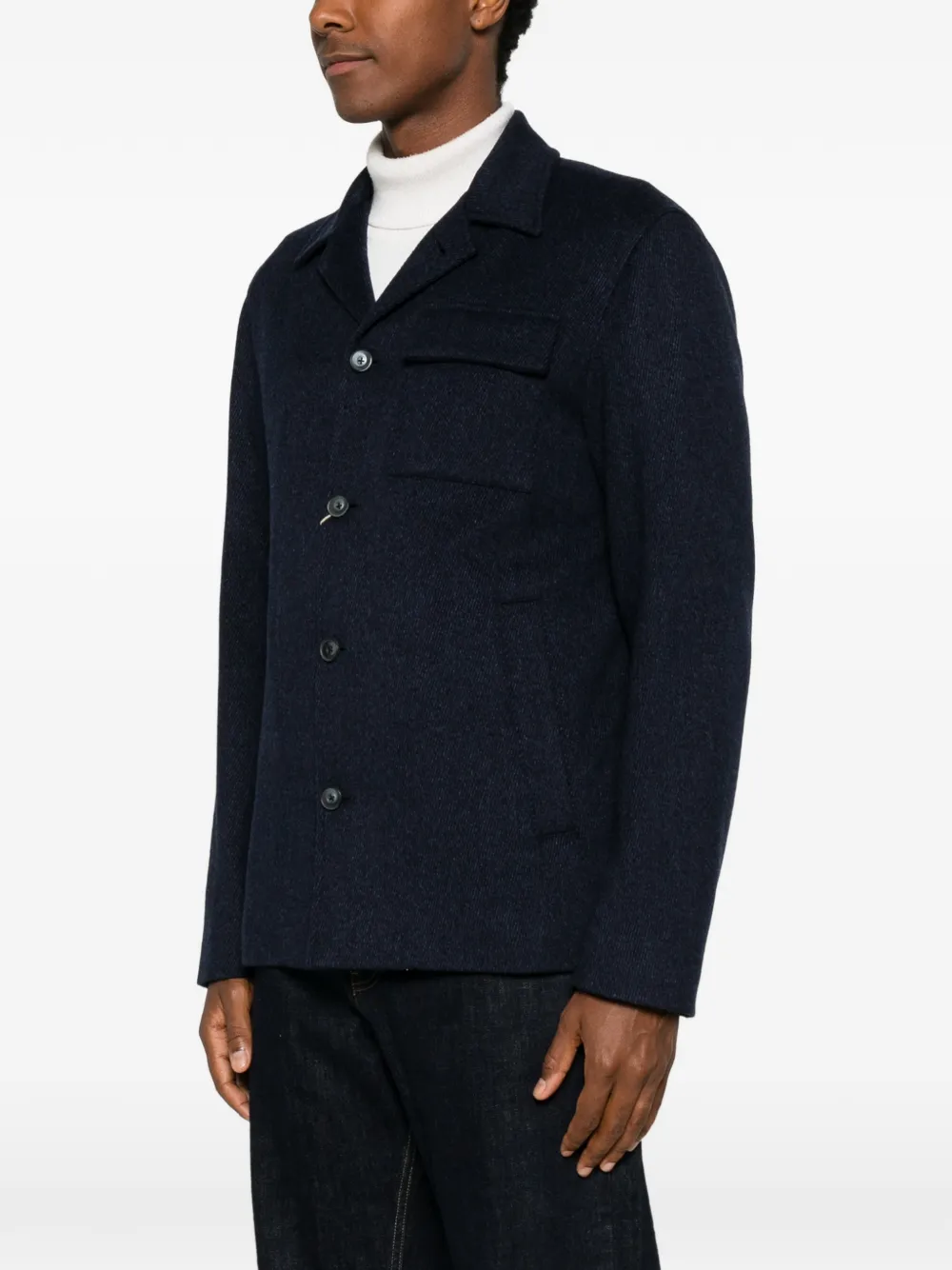 Herno Button-up jack met klepzak op de borst Blauw