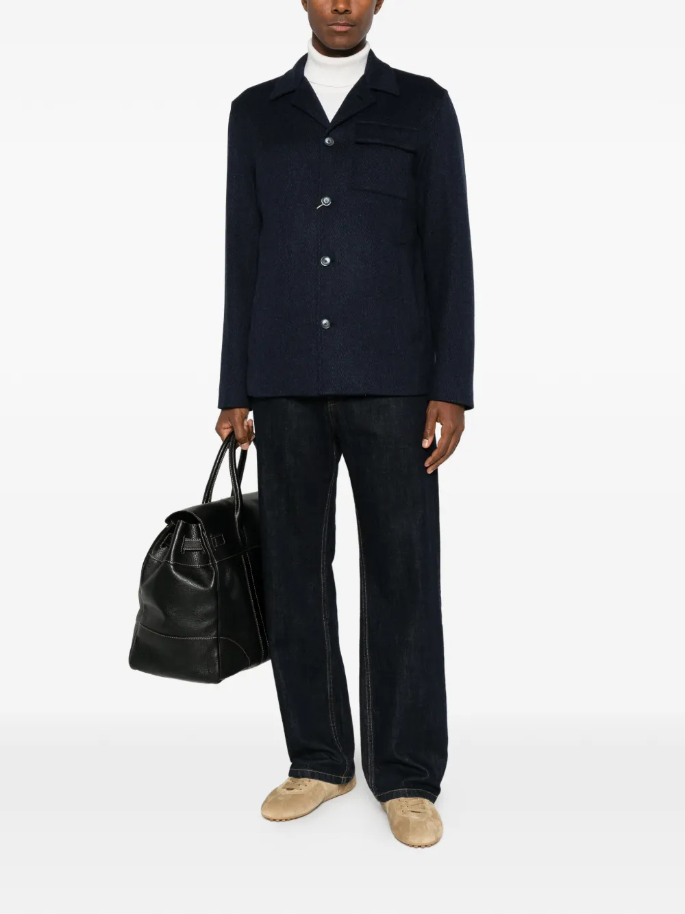 Herno Button-up jack met klepzak op de borst Blauw