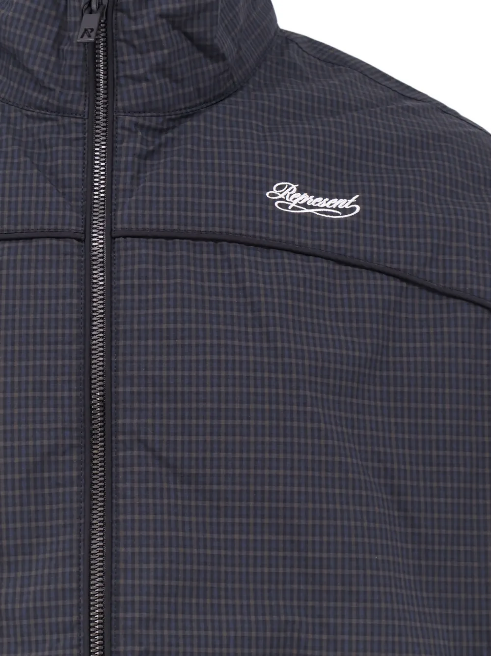 Represent Geruit jack met geborduurd logo Blauw