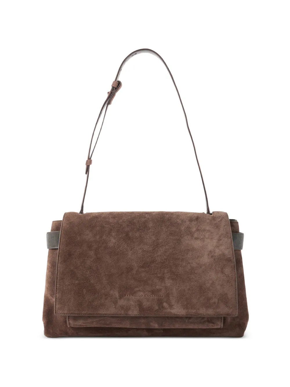 Brunello Cucinelli Monili-embellished suede shoulder bag - Marrone