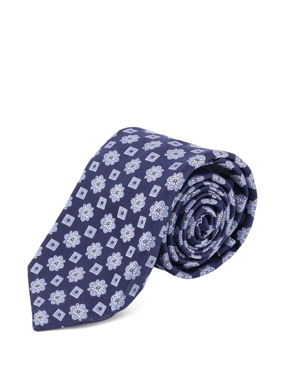 Kiton Stropdas met geometrisch patroon en bloemen Blauw