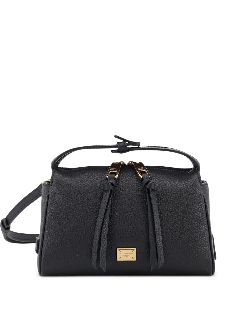 Dolce & Gabbana logo-plaque pebbled shoulder bag - Nero