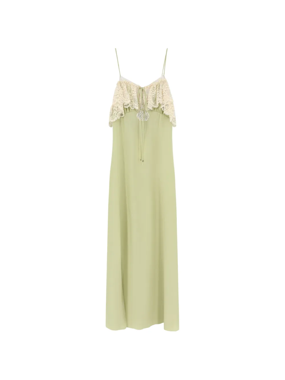 Chloé thin-strap long dress in crêpe de chine & lace - Green