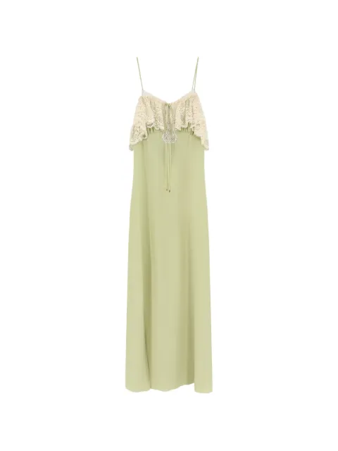 Chloé thin-strap long dress in crêpe de chine & lace