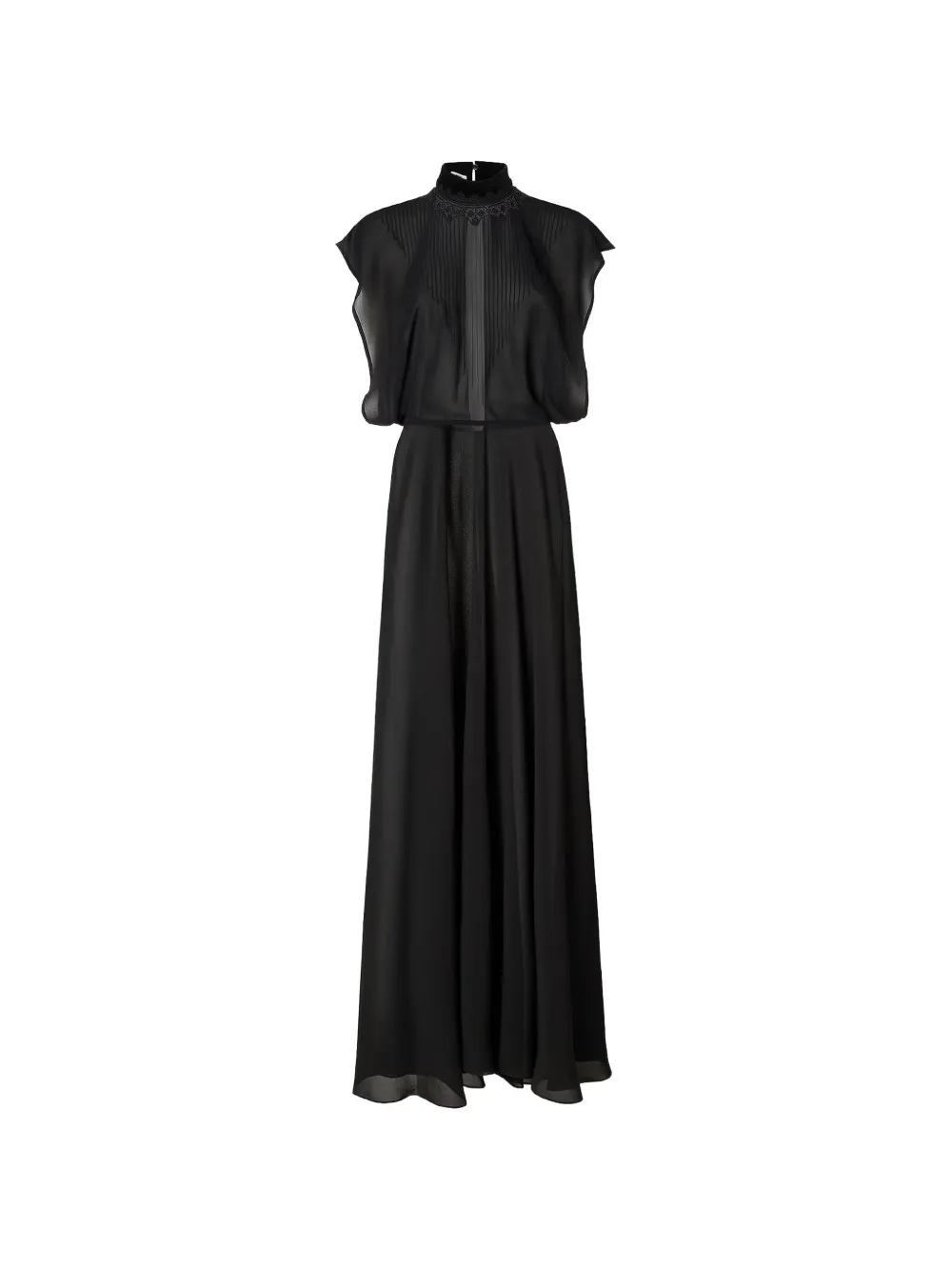 FENDI robe longue à plis nervurés et bordure en dentelle - Noir FENDI robe longue à plis nervurés et bordure en dentelle - Noir